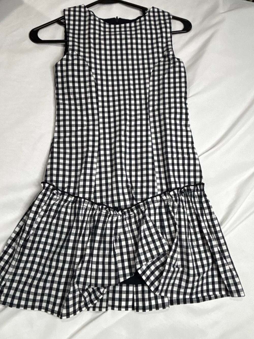 Zara Girls Black and White Gingham Plaid Print Drop Waist Ruffle Hem Dres